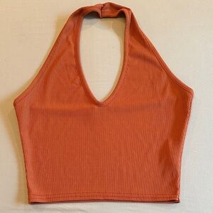 Nasty Gal Terracotta Ribbed Halter Top